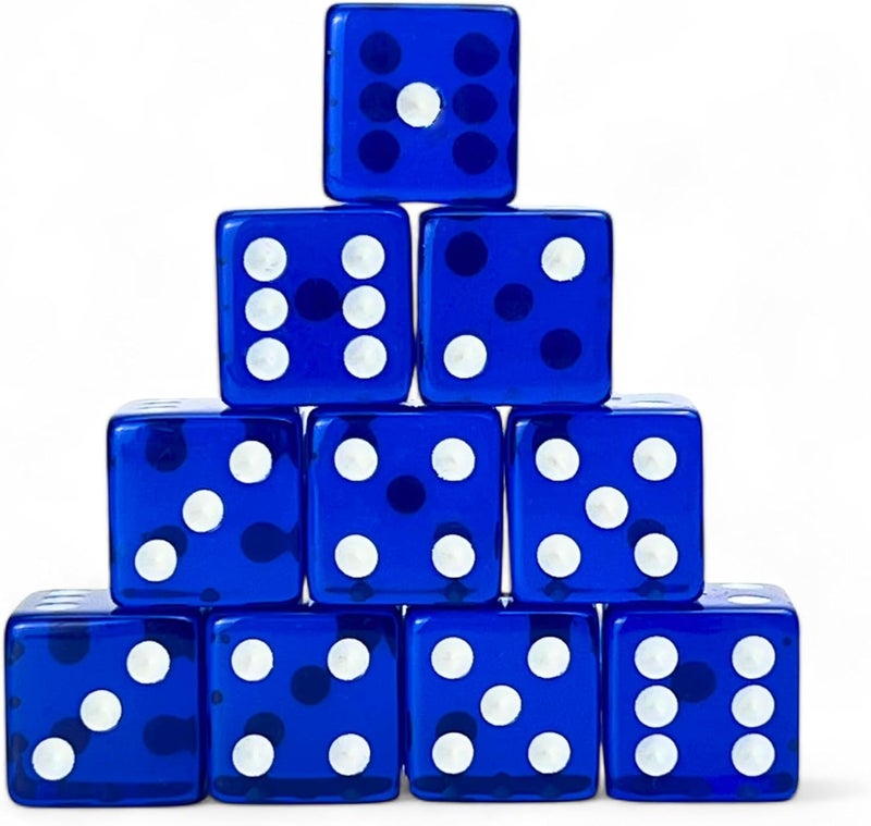 Luck Lab 10 Piece 19 mm Dice Pack - Acrylic and Translucent D6 Dice, Square w/Rounded Edge for Casino, Craps, RPG MTG DND Dice Table Games and Board Games (Blue) - Image 1